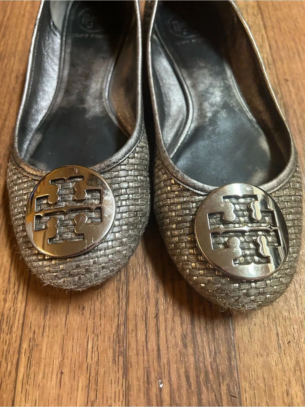 Tory Burch Metallic Bronze Logo Ballet Flats